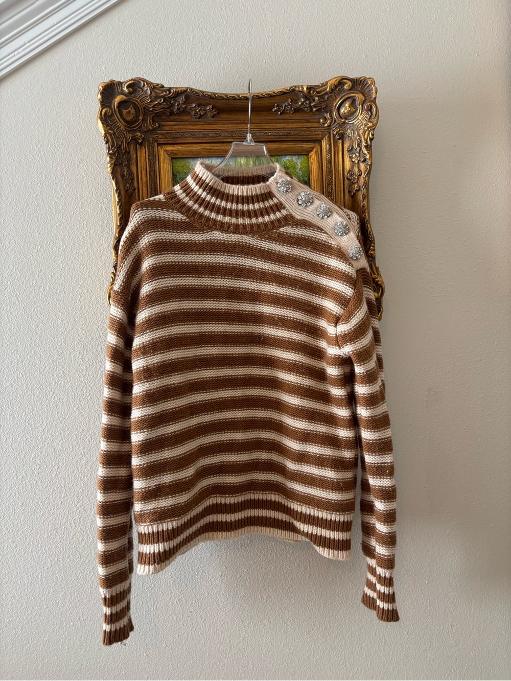 J.CREW Jeweled Rhinestone Button Shoulder Knit Sweater